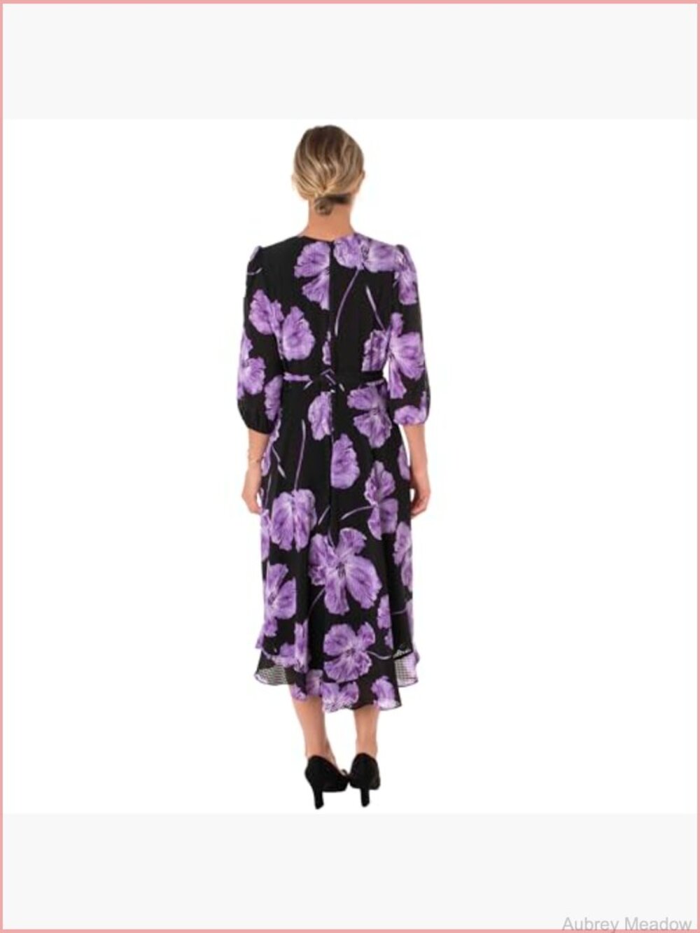 Faux Wrap Midi Dress with Floral Print and Ruffle Hem - Picture 2 of 3